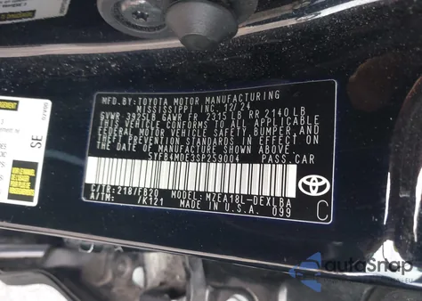 2025 Toyota Corolla Le from USA, damaged, VIN 5YFB4MDE3SP259004